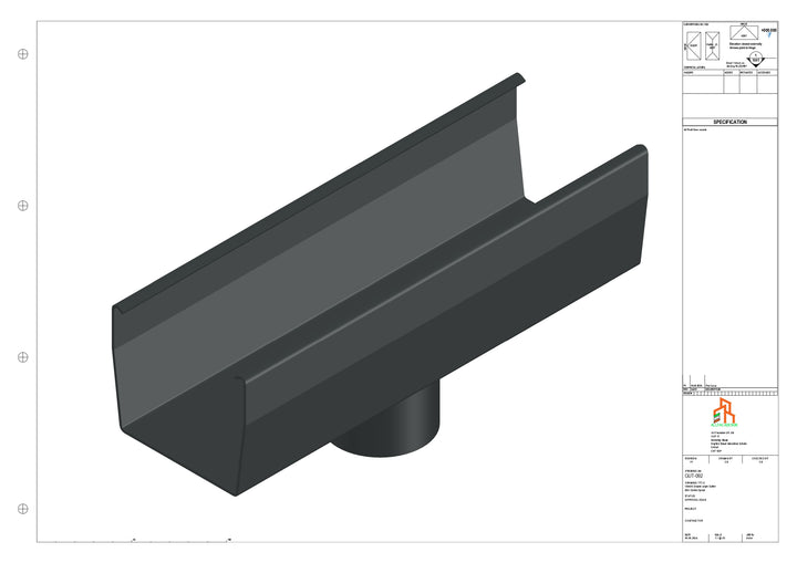 Aluminium Double Slope Gutter - Type 7 - Centre Spout - 63 Dia