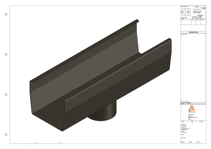 Aluminium Double Slope Gutter - Type 7 - Centre Spout - 63 Dia