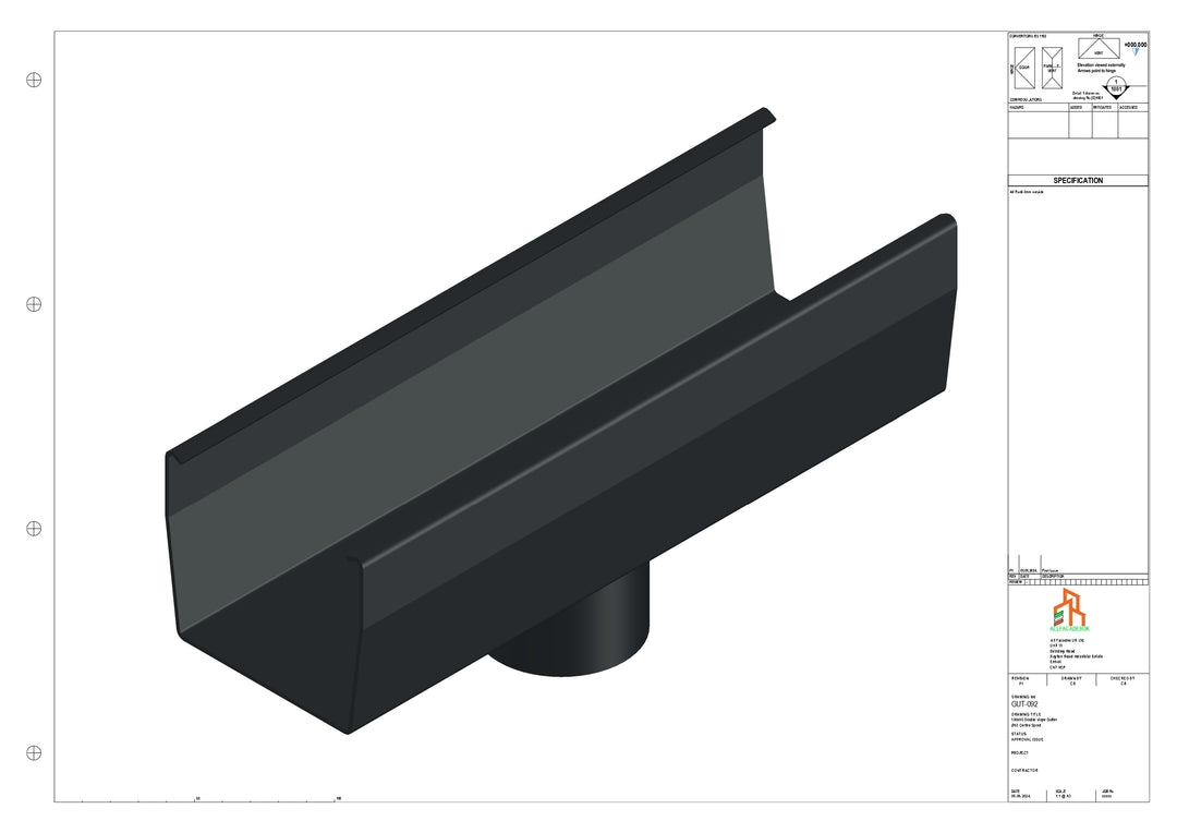 Aluminium Double Slope Gutter - Type 7 - Centre Spout - 63 Dia