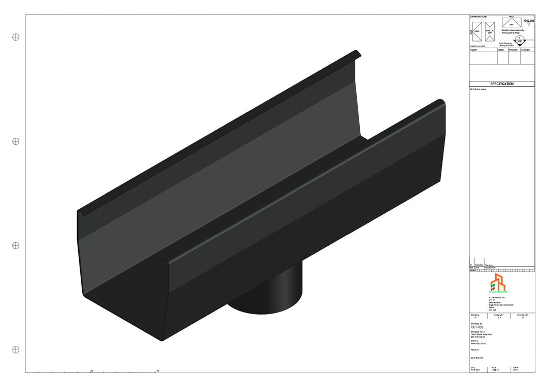 Aluminium Double Slope Gutter - Type 7 - Centre Spout - 63 Dia