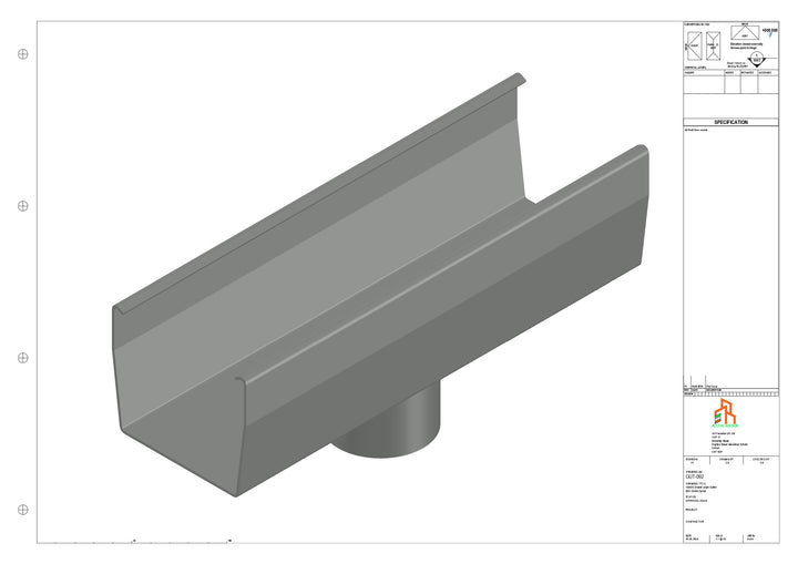 Aluminium Double Slope Gutter - Type 7 - Centre Spout - 63 Dia