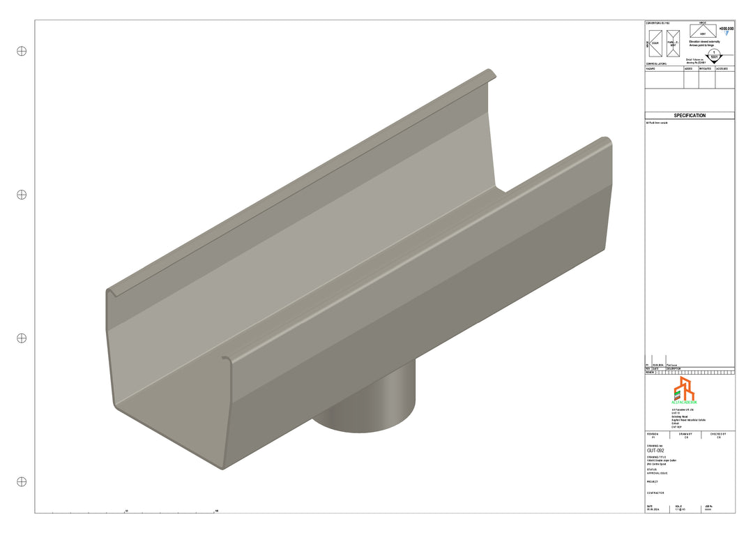Aluminium Double Slope Gutter - Type 7 - Centre Spout - 63 Dia