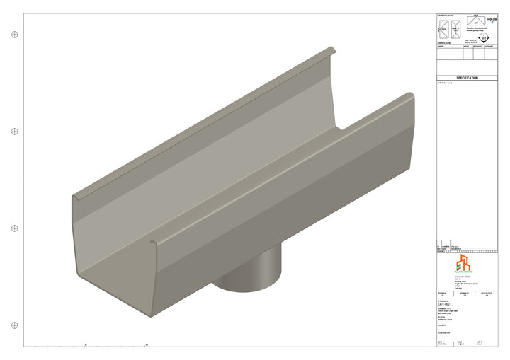 Aluminium Double Slope Gutter - Type 7 - Centre Spout - 63 Dia