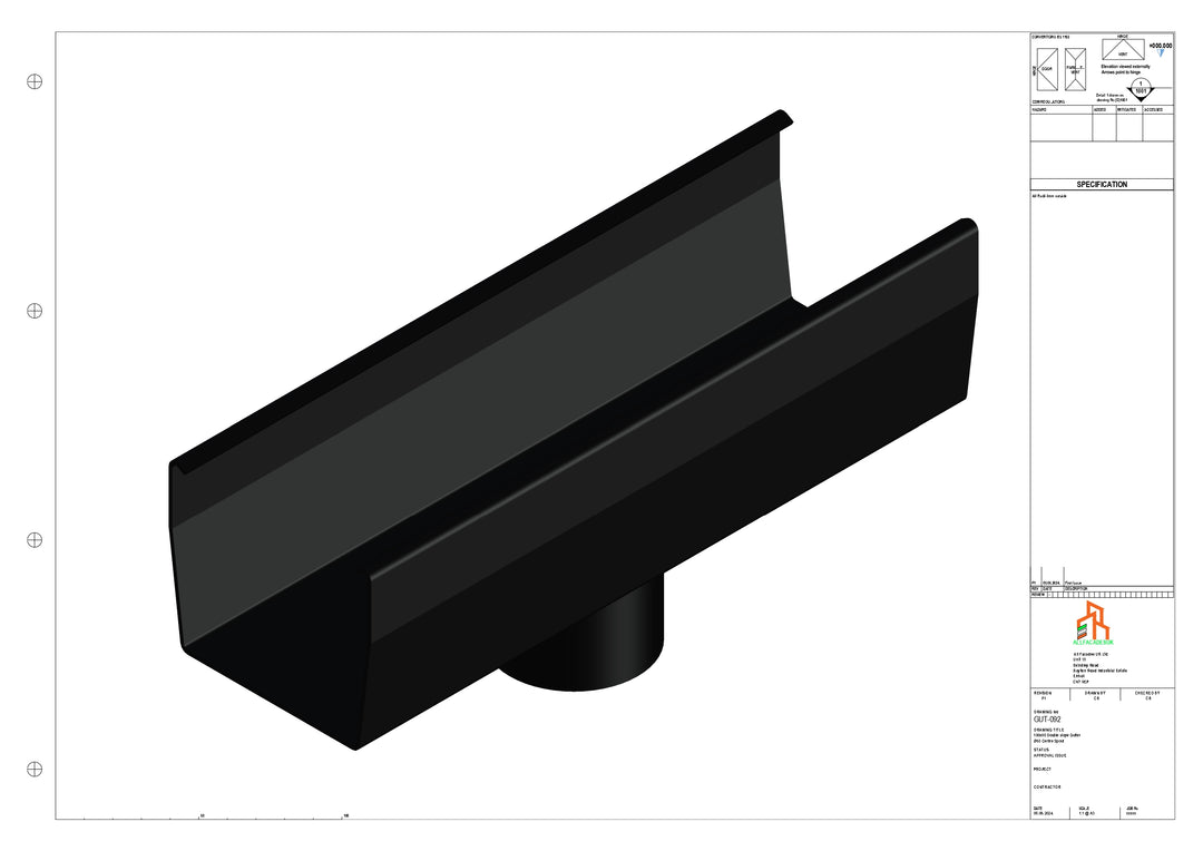 Aluminium Double Slope Gutter - Type 7 - Centre Spout - 63 Dia
