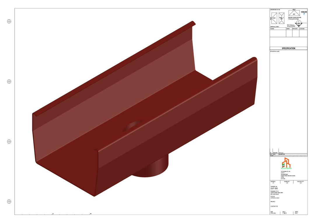 Aluminium Double Slope Gutter - Type 8 - Centre Spout - 100 Dia