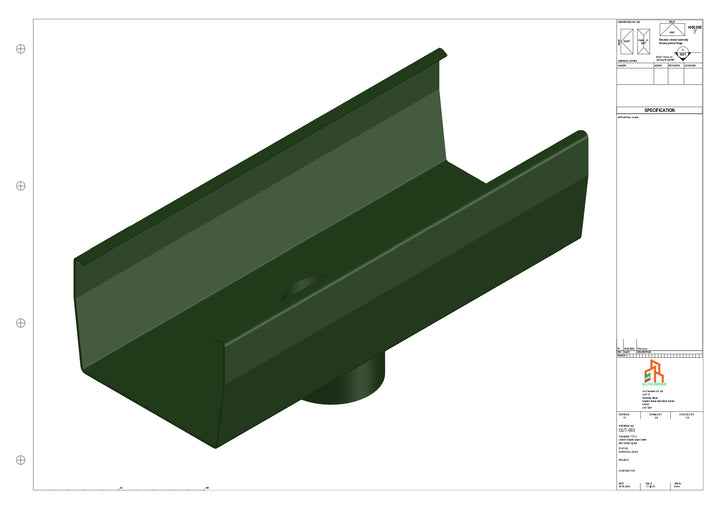 Aluminium Double Slope Gutter - Type 8 - Centre Spout - 63 Dia