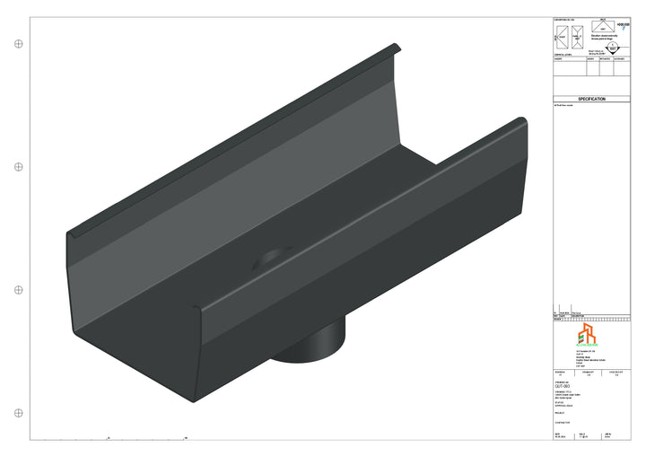 Aluminium Double Slope Gutter - Type 8 - Centre Spout - 76 Dia