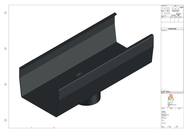 Aluminium Double Slope Gutter - Type 8 - Centre Spout - 100 Dia