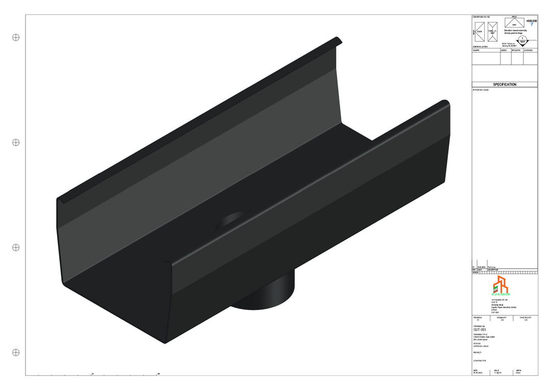 Aluminium Double Slope Gutter - Type 8 - Centre Spout - 100 Dia