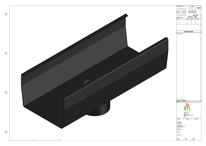 Aluminium Double Slope Gutter - Type 8 - Centre Spout - 100 Dia