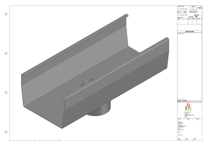 Aluminium Double Slope Gutter - Type 8 - Centre Spout - 76 Dia