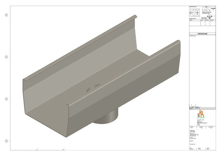 Aluminium Double Slope Gutter - Type 8 - Centre Spout - 76 Dia