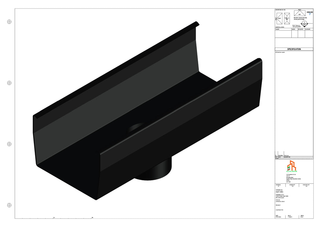 Aluminium Double Slope Gutter - Type 8 - Centre Spout - 100 Dia