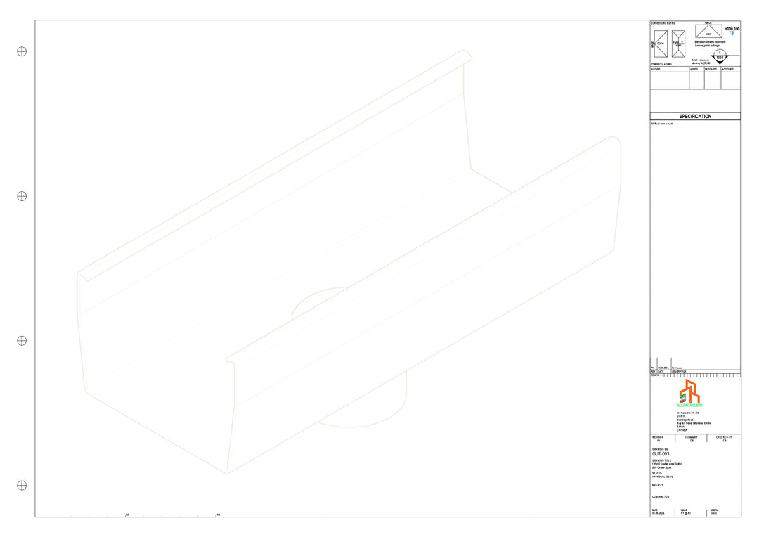 Aluminium Double Slope Gutter - Type 8 - Centre Spout - 100 Dia