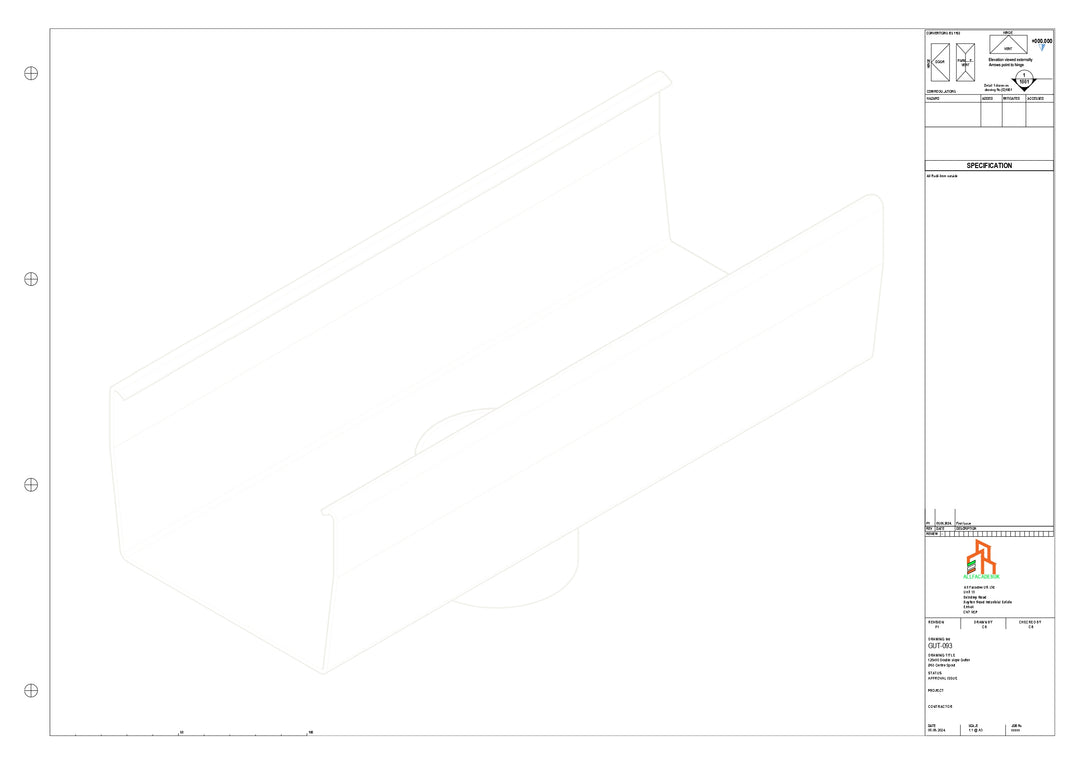 Aluminium Double Slope Gutter - Type 8 - Centre Spout - 76 Dia