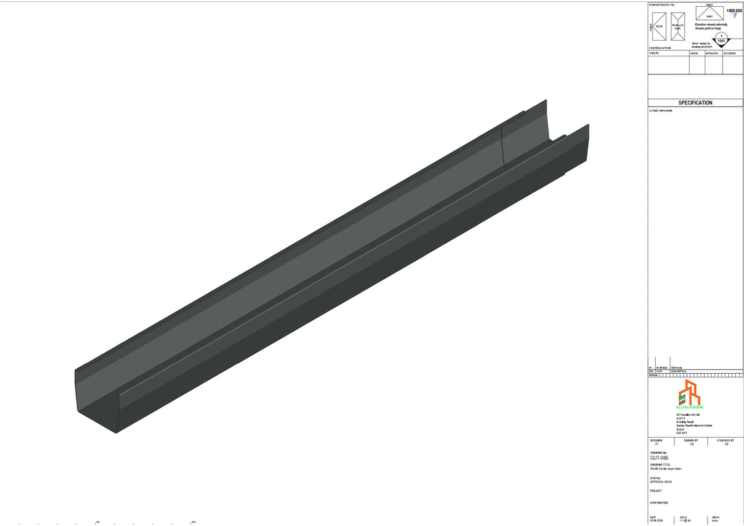 Aluminium Double Slope Gutter - Type 7 - 3M Length