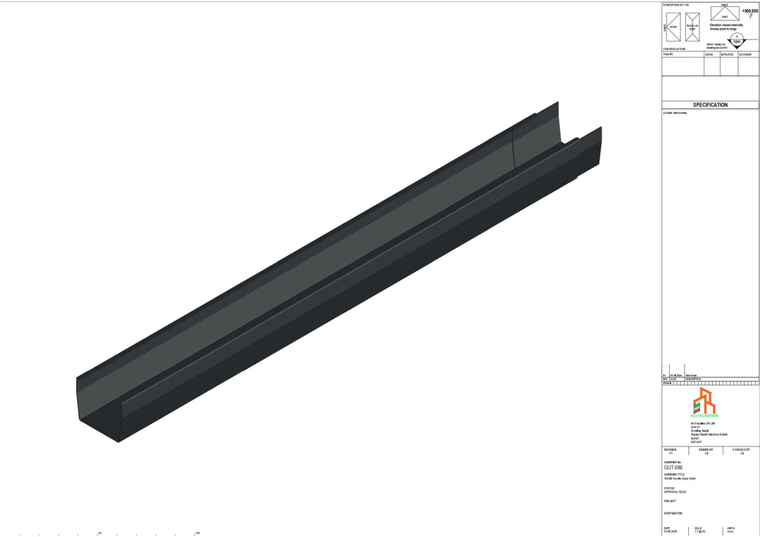 Aluminium Double Slope Gutter - Type 7 - 3M Length