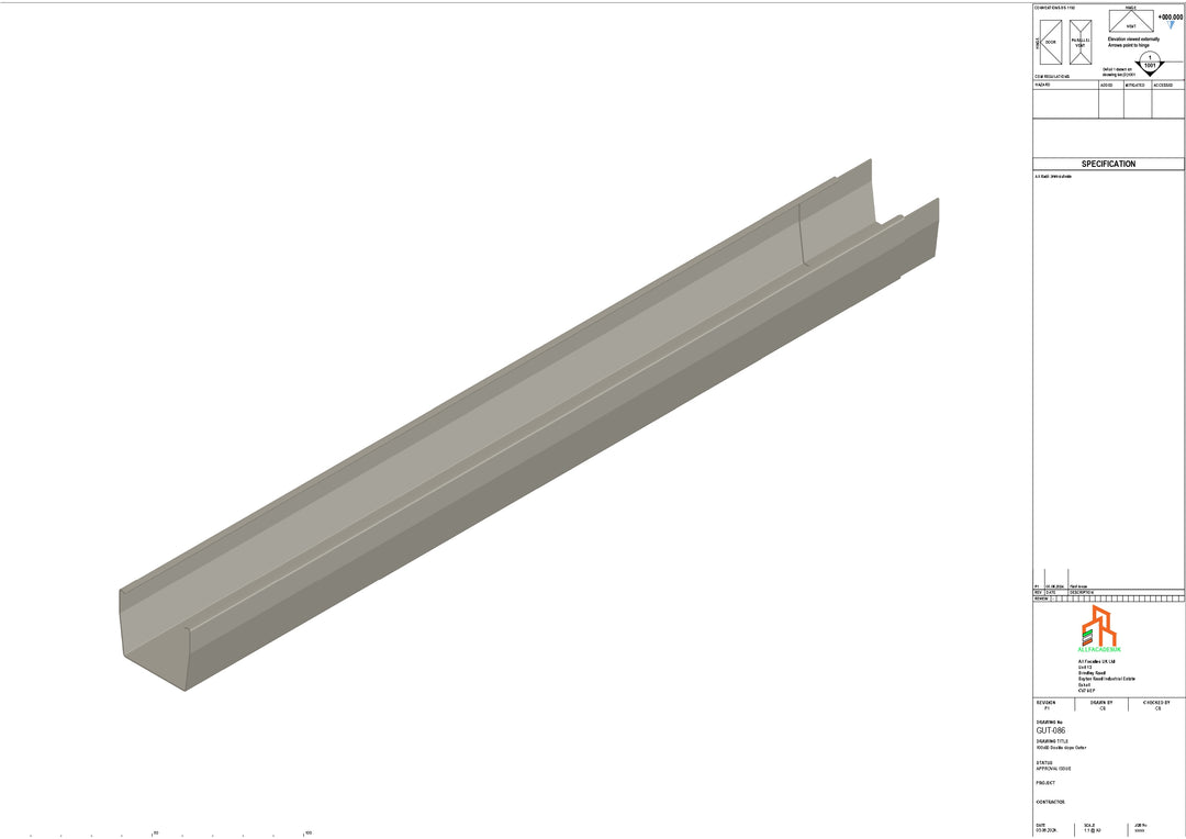 Aluminium Double Slope Gutter - Type 7 - 3M Length