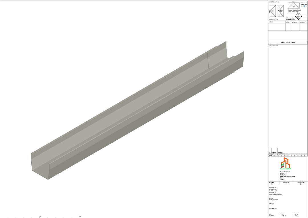Aluminium Double Slope Gutter - Type 7 - 3M Length