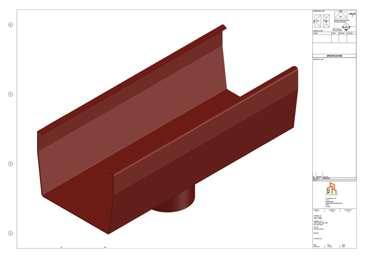 Aluminium Double Slope Gutter - Type 9 - Centre Spout - 63 Dia