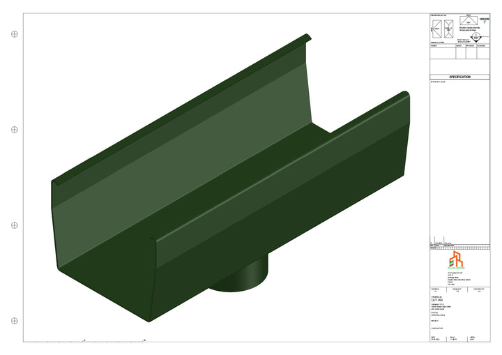 Aluminium Double Slope Gutter - Type 9 - Centre Spout - 76 Dia