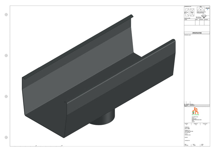 Aluminium Double Slope Gutter - Type 9 - Centre Spout - 63 Dia