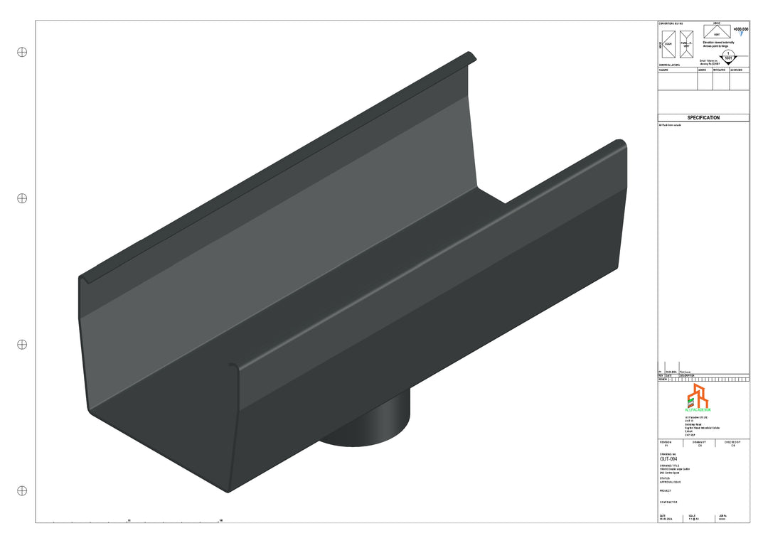 Aluminium Double Slope Gutter - Type 9 - Centre Spout - 76 Dia