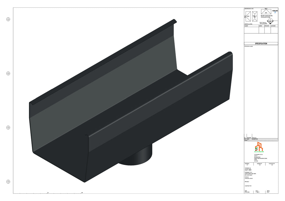Aluminium Double Slope Gutter - Type 9 - Centre Spout - 76 Dia