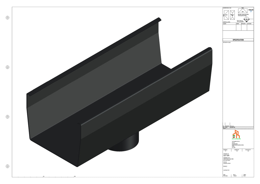 Aluminium Double Slope Gutter - Type 9 - Centre Spout - 100 Dia