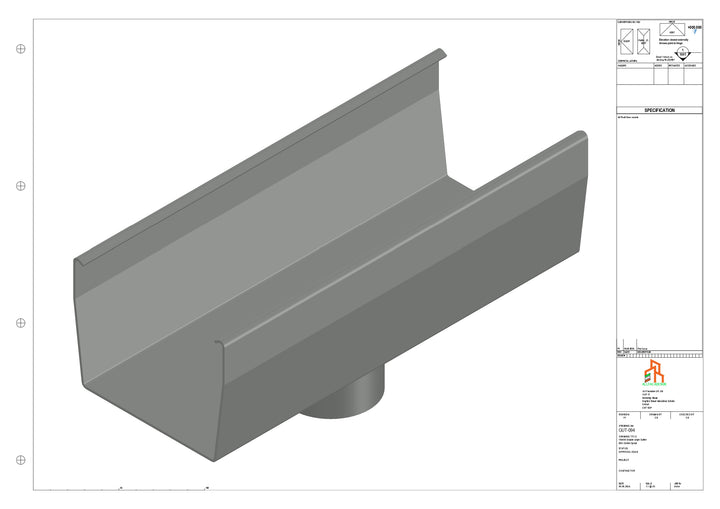 Aluminium Double Slope Gutter - Type 9 - Centre Spout - 63 Dia