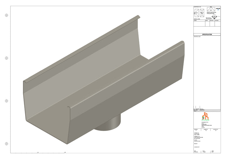 Aluminium Double Slope Gutter - Type 9 - Centre Spout - 100 Dia