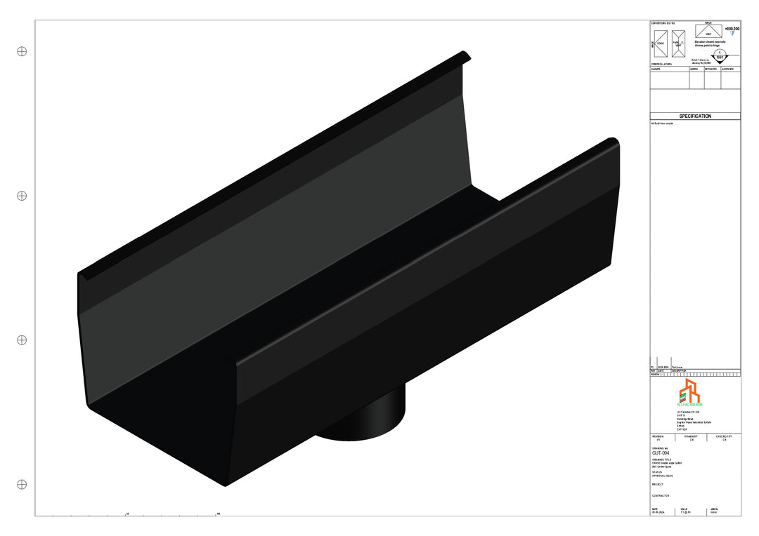Aluminium Double Slope Gutter - Type 9 - Centre Spout - 100 Dia