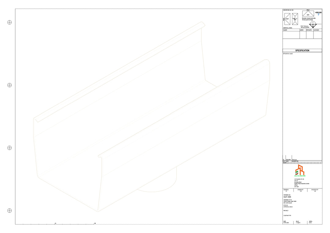 Aluminium Double Slope Gutter - Type 9 - Centre Spout - 76 Dia