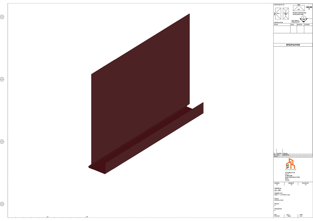 Aluminium Fascia Board - Type 11 - Straight 1000mm Length