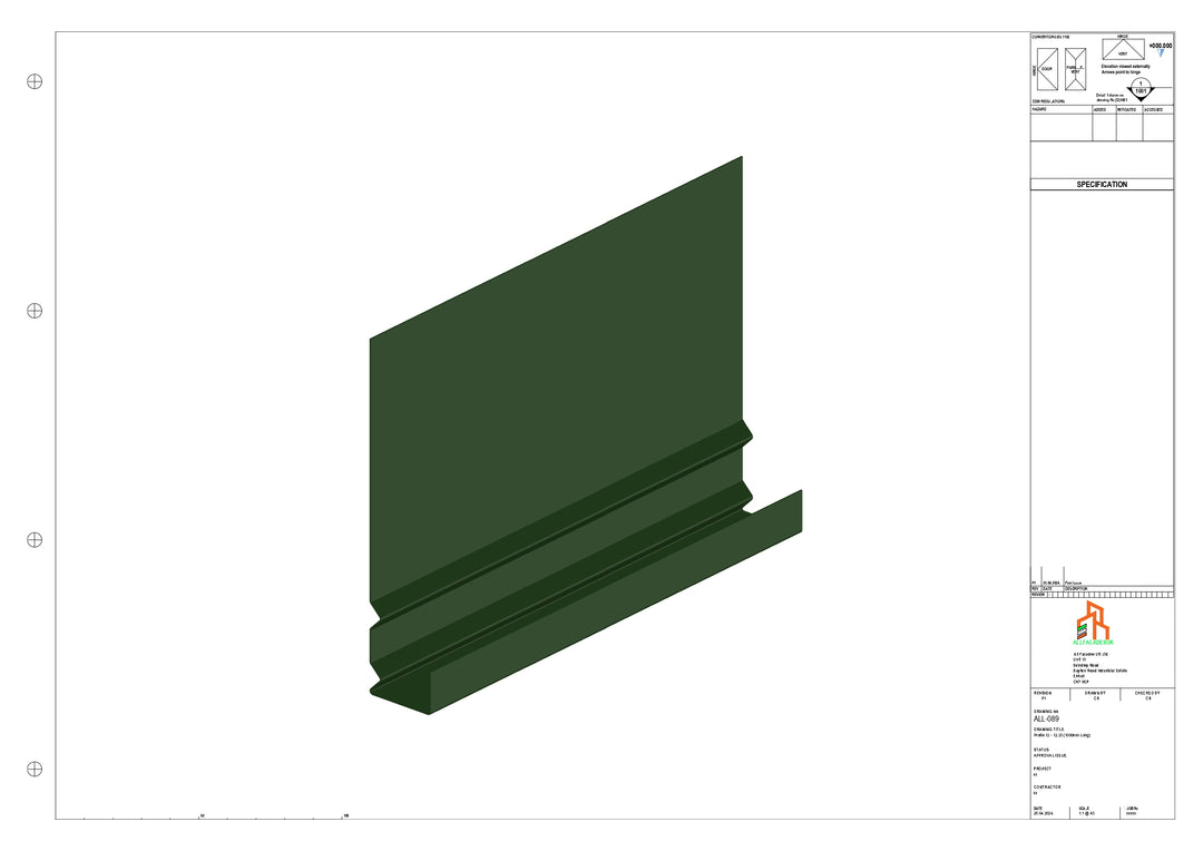 Aluminium Fascia Board - Type 12 - Straight 1000mm Length