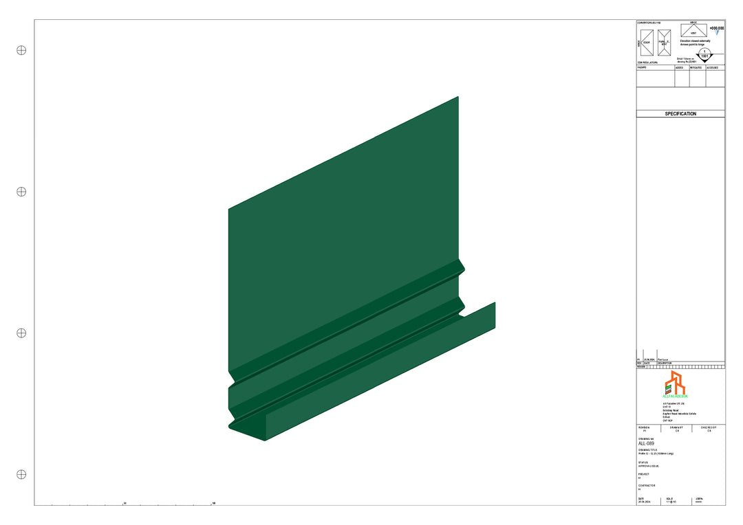 Aluminium Fascia Board - Type 12 - Straight 1000mm Length