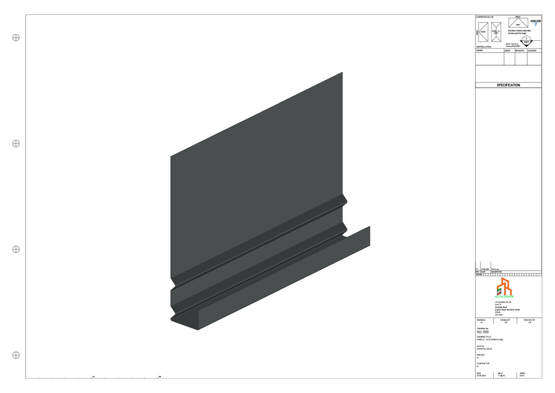 Aluminium Fascia Board - Type 12 - Straight 3000mm Length