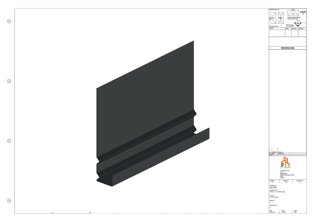 Aluminium Fascia Board - Type 12 - Straight 1000mm Length