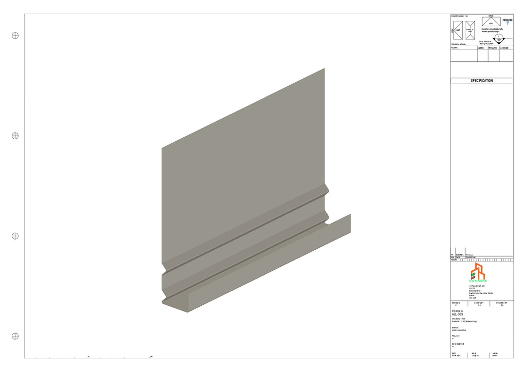Aluminium Fascia Board - Type 12 - Straight 1000mm Length