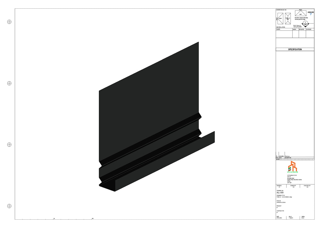 Aluminium Fascia Board - Type 12 - Straight 3000mm Length