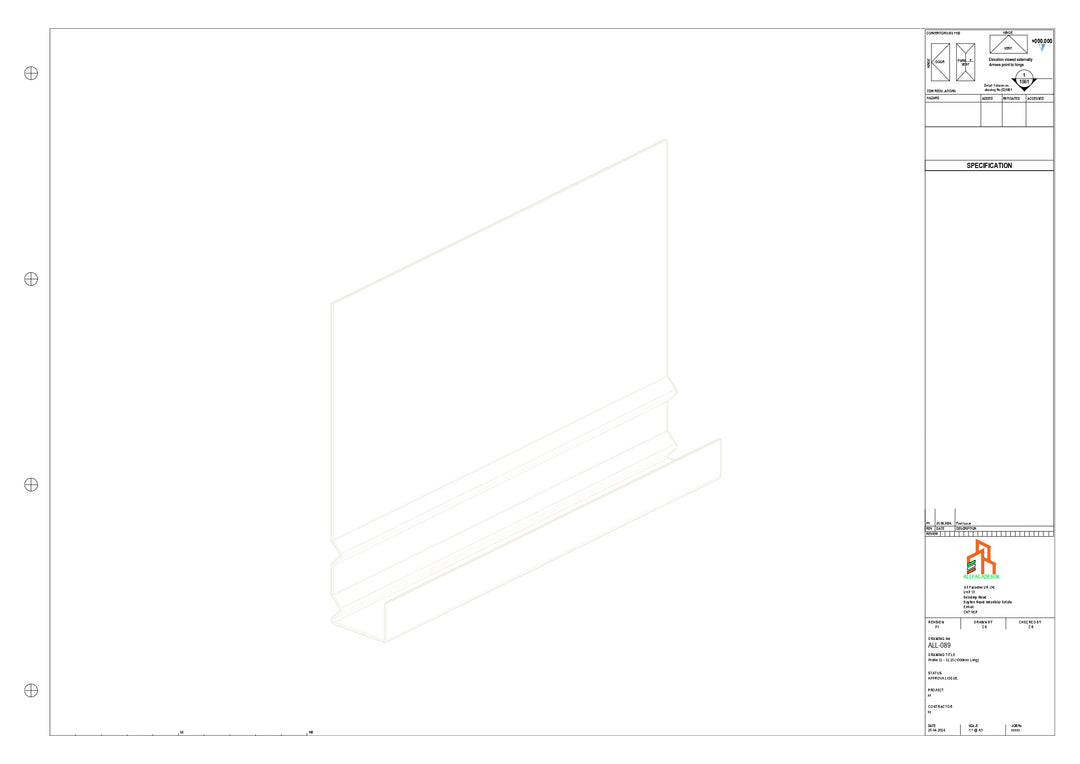 Aluminium Fascia Board - Type 12 - Straight 3000mm Length