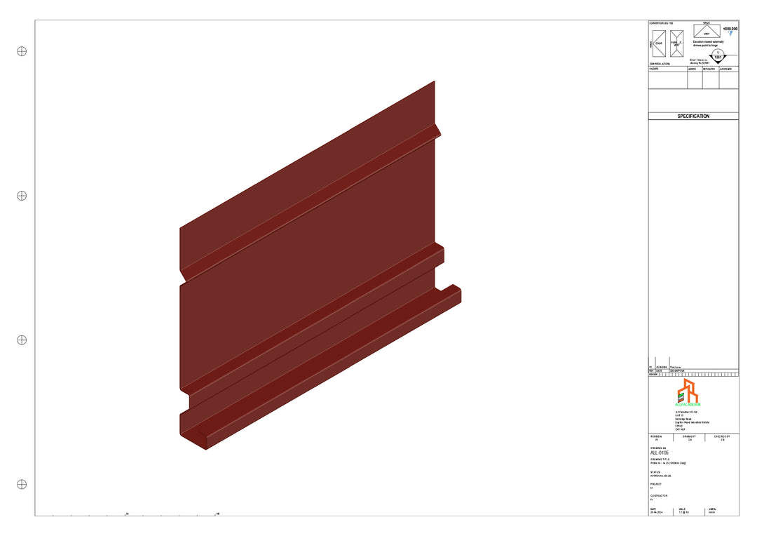 Aluminium Fascia Board - Type 14 - Straight 1000mm Length