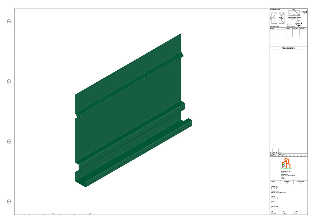 Aluminium Fascia Board - Type 14 - Straight 1000mm Length