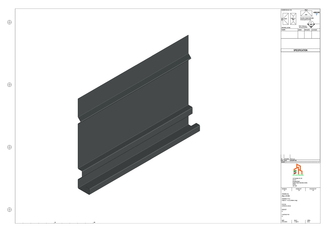 Aluminium Fascia Board - Type 14 - Straight 1000mm Length