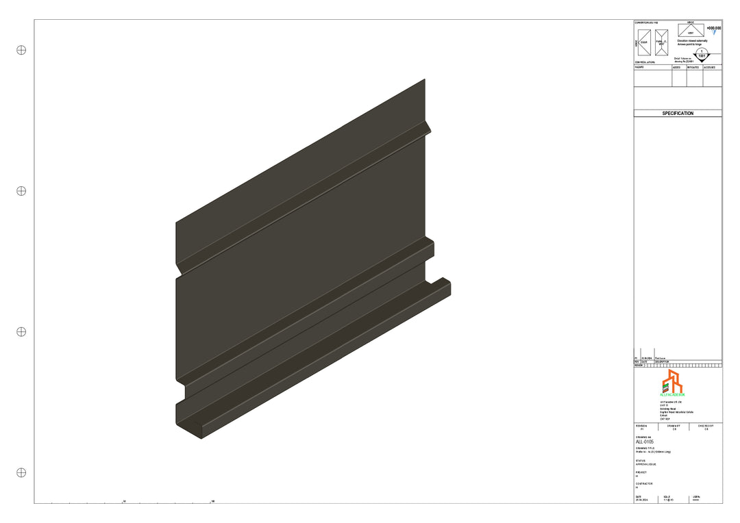 Aluminium Fascia Board - Type 14 - Straight 1000mm Length