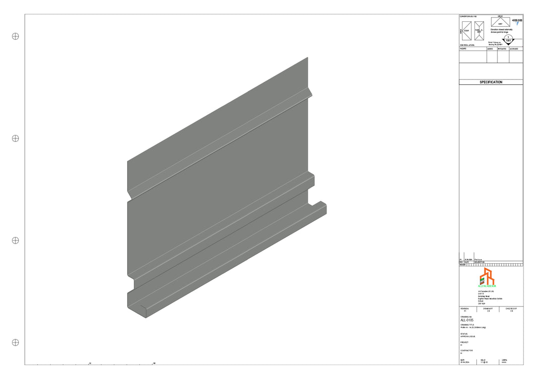 Aluminium Fascia Board - Type 14 - Straight 3000mm Length