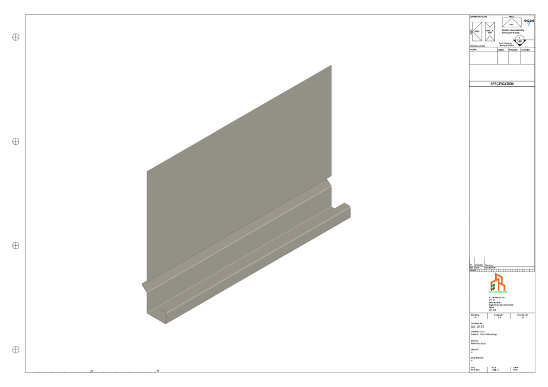 Aluminium Fascia Board - Type 15 - Straight 1000mm Length