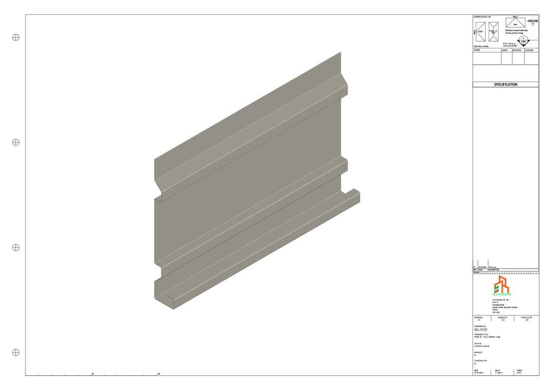 Aluminium Fascia Board - Type 16 - Straight 1000mm Length