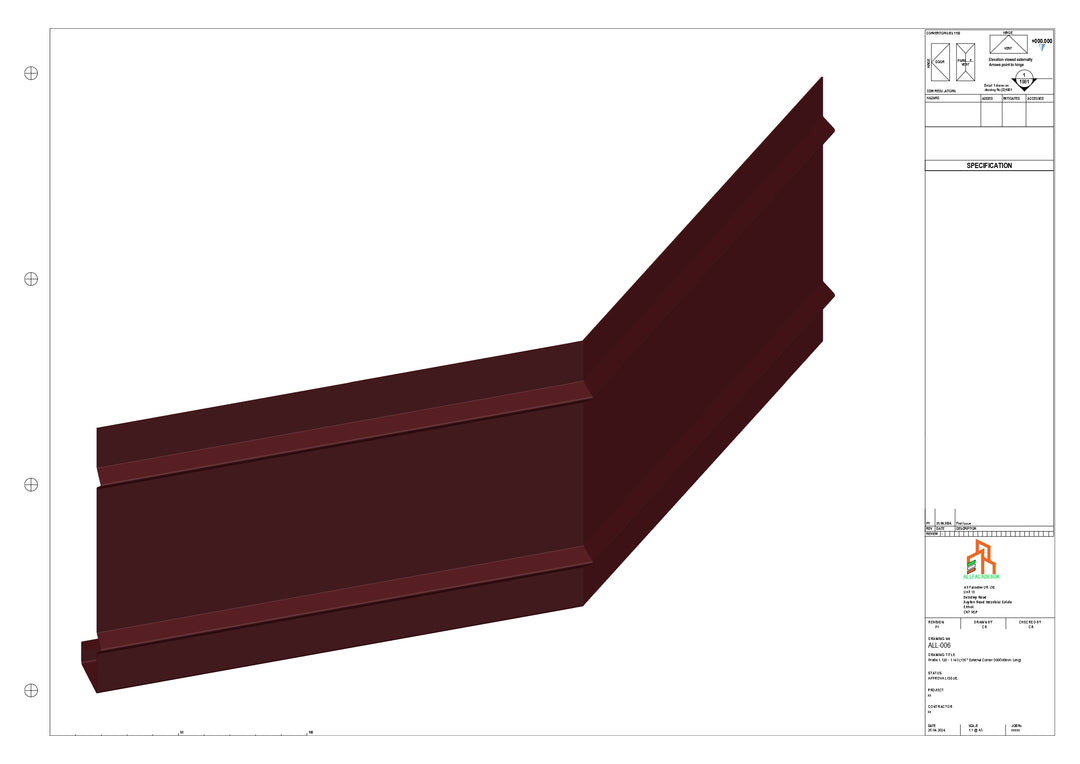 Aluminium Fascia Board 135 Ext Corner 300x300mm