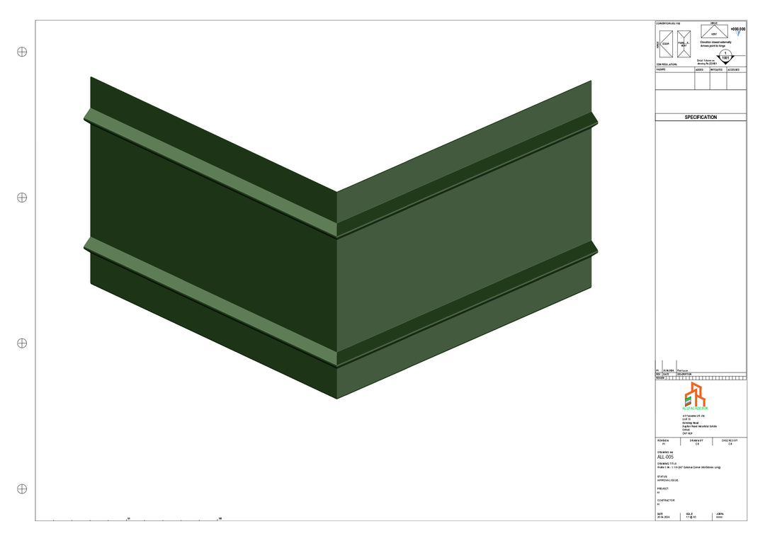 Aluminium Fascia Board 90 Ext Corner 300x300mm